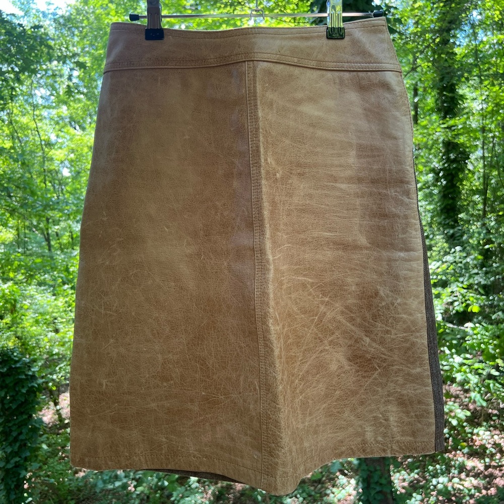 Designer Gianfanco Ferre 1/2 leather and 1/2 wool skirt